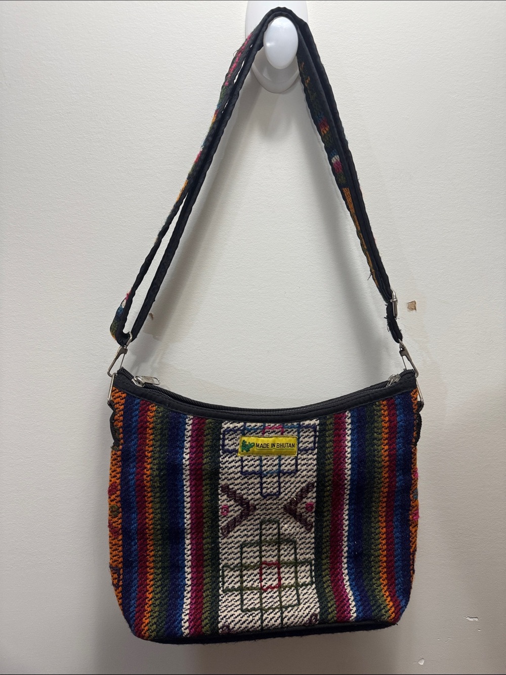 Handwoven Multicolor Striped Shoulder Bag Made in Bhutan - 9.5x11.5
